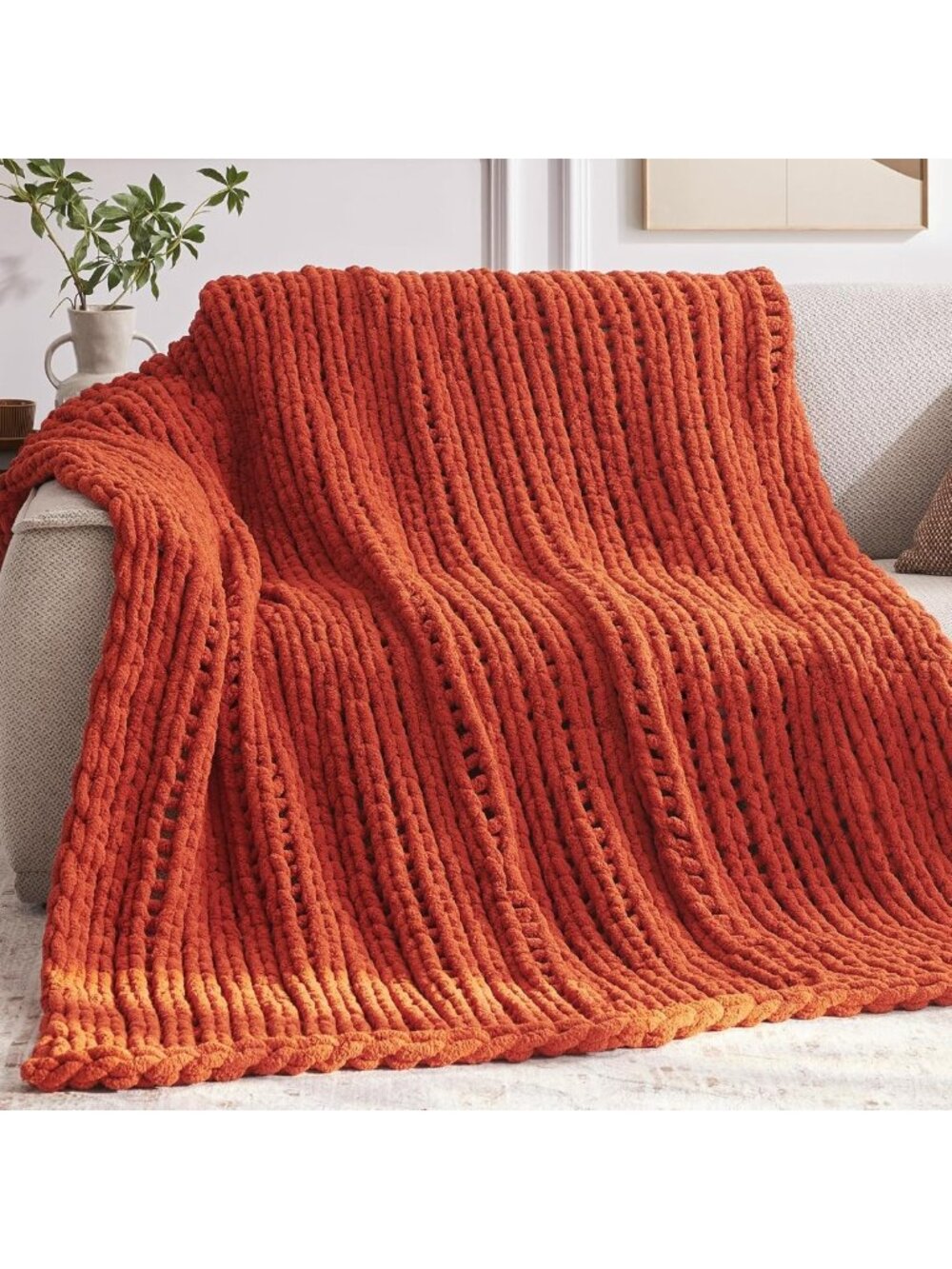Cozy Chunky Knit Chenille Throw Blanket - Soft Knitted Blanket 50"x60
